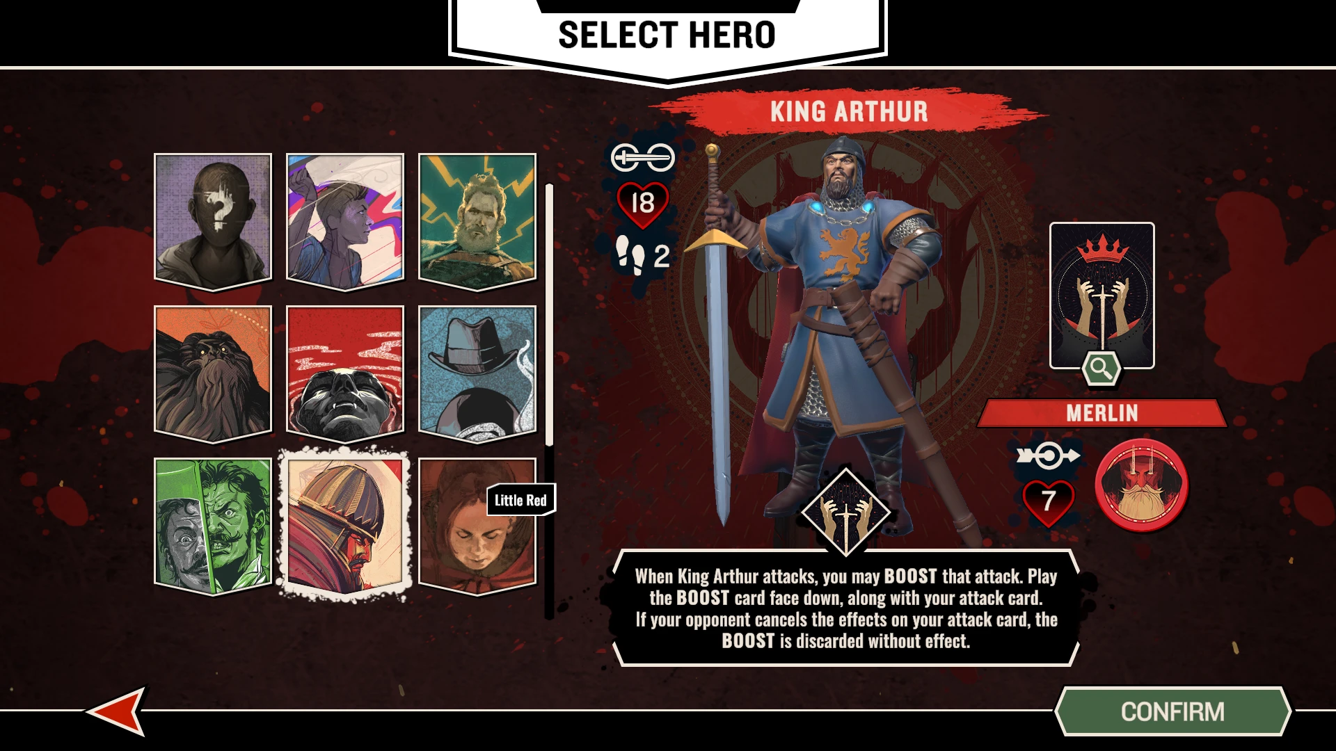Hero select screen showing King Arthur